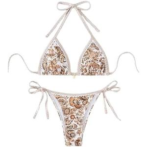 Women's Floral Printed Bathing Suit Halter Paisley Summer Swimsuit Bikinis Set, Size XL