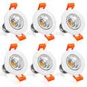 inShareplus 2 Inch LED Downlight, 3W Recessed Lighting COB Dimmable, 3000K Warm White, CRI80, Ceiling Lights with LED Driver, 6 Pack