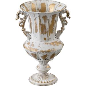 SOFE Distressed White and Gold Metal Vase, 10 Inch Tall Rustic Vintage Flower Vase, Small Urn Planter for Wedding Party Table Centerpieces, Flower Vases for Bouquet, Living Room Home Shelf Decor