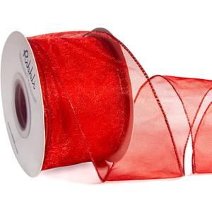 Ribbli Red Organza Wired Ribbon, Red Sheer with Metallic Edge,2-1/2 Inch x 20 Yards Christmas Tree Ribbon for Decoration Large Gift Wrapping,Wedding Decoration