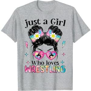 Just A Girl Who Loves Wrestling Wrestler Wrestle T-Shirt (Gray, XS)
