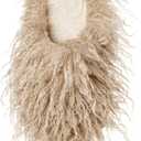 2 x Fuzzy Plush Women's House Slipper Cozy Non-slip Bedroom Slipper for Women Furry Indoor Outdoor House Shoes (8-9, Khaki)