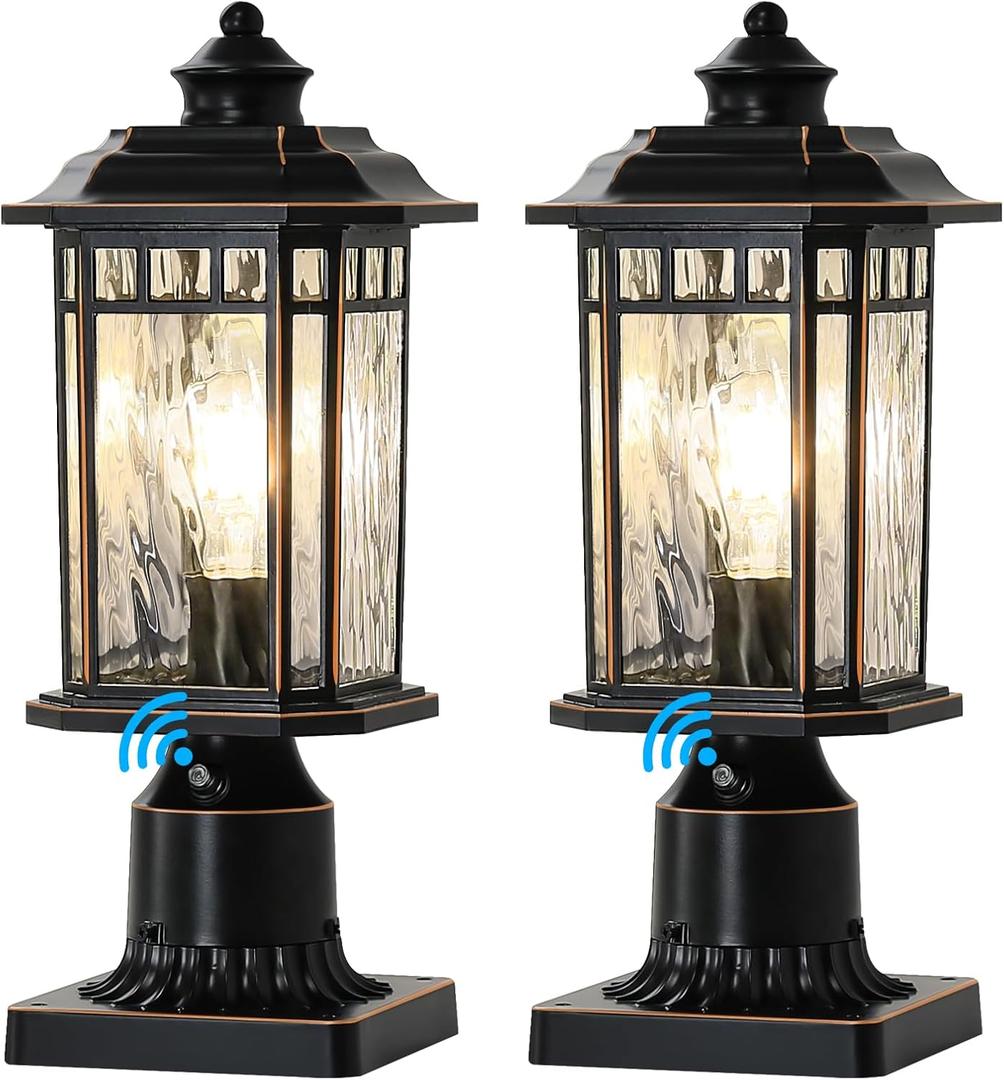DASTOR 2 Pack Dusk to Dawn Outdoor Post Lights, Outdoor Lamp Post Light with Pier Mount Base, Waterproof Aluminum Post Outdoor Lighting for Garden Patio Pathway