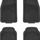 Amazon Basics Heavy Duty PVC Faux Rubber Car Floor Mats Universal Deluxe, All Weather Trim to Fit for 95% Automotive SUV Sedans Trucks, 4-Piece Solid Black