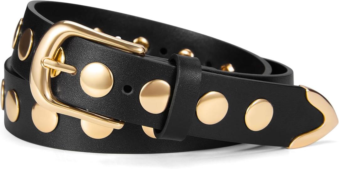 VATAN Women Leather Belt for Jeans Dresses Pants Fashion Ladies Casual Waist Belt with Gold Buckle (L: Fit Waist Size 33"-38")