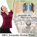 Merino Protect 100% Merino Wool V Neck T-Shirt for Women Short Sleeve Base Layers Odor Resistance Tops for Outdoor Hiking (Small, Dark Red)