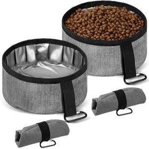 Meanplan 2 Pack Portable Dog Bowls Foldable Travel Dog Dish Portable Puppy Water and Food Bowl Pet Hiking Accessories for Small and Large Pets(Gray,40 oz)