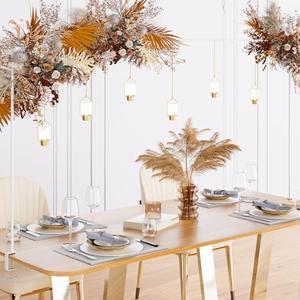 XLHOMO Over The Table Rod Stand with Clamps, Adjustable 32''-79'' Tall 32"-131" Length, White Set of 2 Table Arch Stand Metal Frame Hanging Rod for Weddings Birthdays Party Garden Arbors Decoration