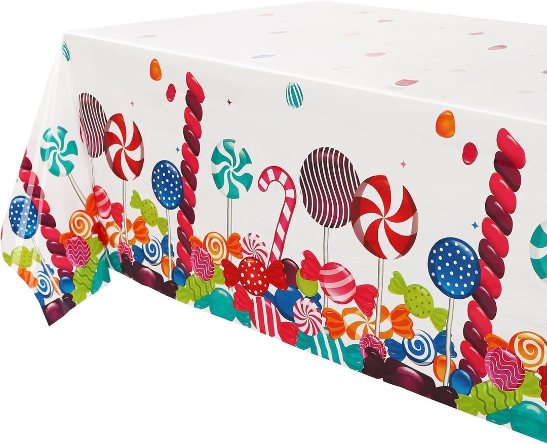 1 Pcs Candy Table Covers Candy Lollipop Plastic Tablecloths Girls Baby Showe Christmas Sweet Candy Theme Birthday Candyland Party Decorations (7" x 5" (candy))
