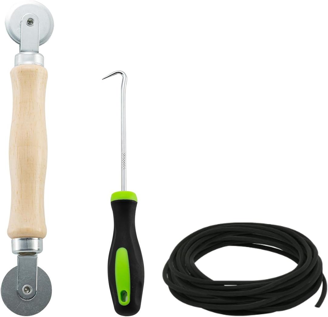 HOME MASTER HARDWARE Window Screen Repair Kit, 3 in 1 Screen Roller Tools with Bearing, Screen Retainer Spline (30ft) and Spline Removal Hook for Installing & Replacing Door Window Screens