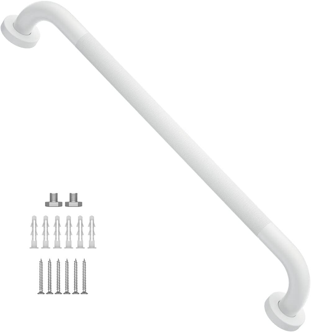 24 Inch Anti Slip Shower Grab Bar Oil Rubbed White 1.25" Diameter,Munzong Bathroom Grab Bar, Knurled Bathroom Balance Bar,Safety Hand Rail Support Handicap Elderly Senior Assist Bath Handle