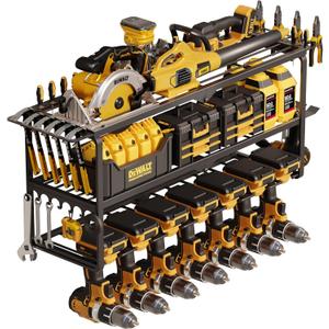 26''W Power Tool Organizer Wall Mount | 200lbs Garage Storage Rack with 7 Cordless Drill Holder | 3-Tier Heavy Duty Utility Shelf for Battery Workshop Organization