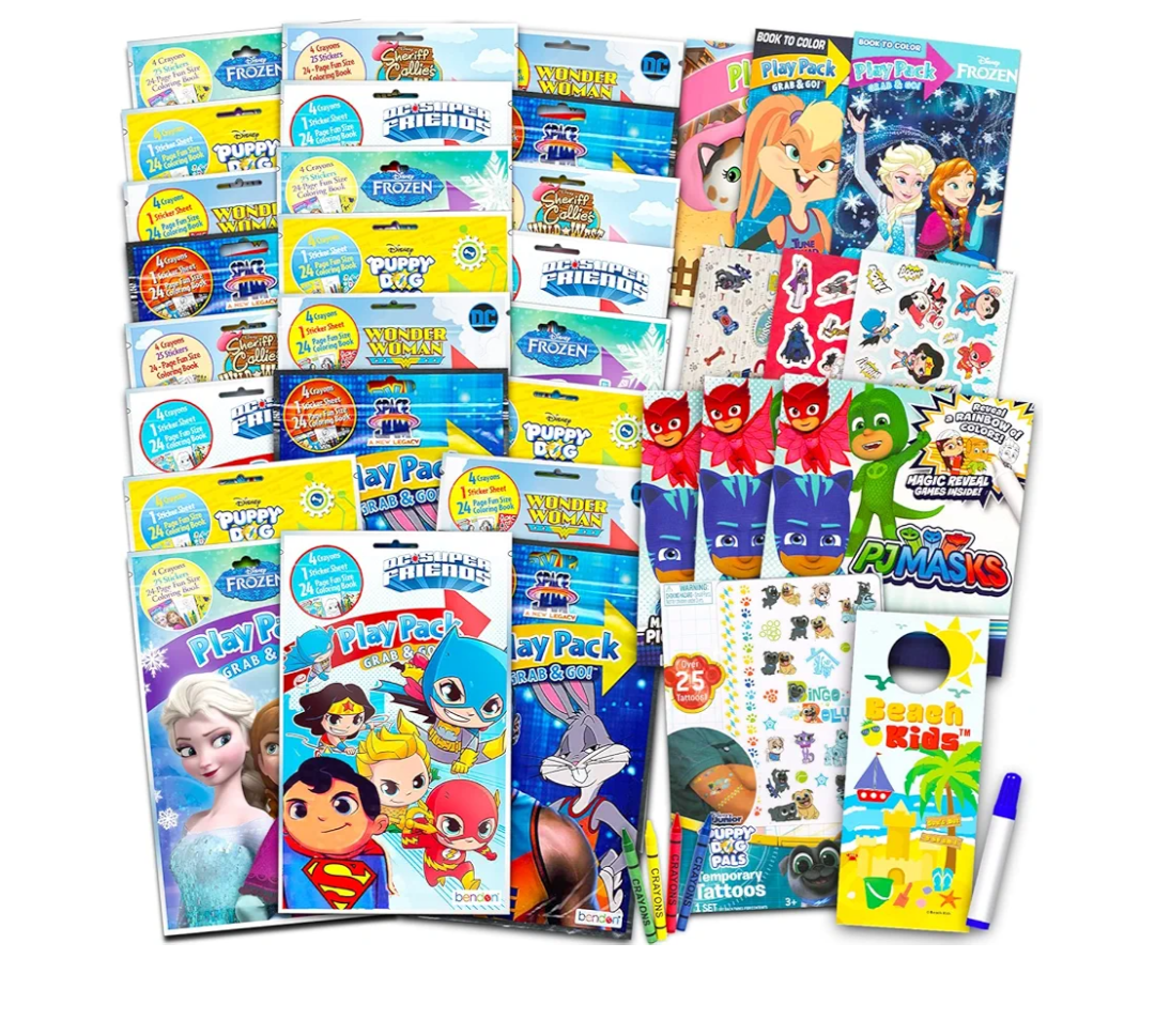 24 Play Packs for Kids Party Favors - Bulk Assorted Play Packs Grab and Go Bundle with Mini Coloring Books, Stickers, More for Boys Girls Goodie Bags