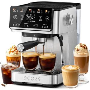 ecozy 4-in-1 Espresso Machine and Coffee Maker Combo with Milk Frother, Cold Brew & Over Ice, Interactive Touch Screen, Stainless Steel, Brezzano Elite Series for Cappuccinos, Lattes, Americanos