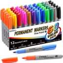 VEESA 12 Color Colored Permanent Markers Bulk of 60 Pack, Fine Tip, Fast Drying Smudge-Free, Water- & Fade-Resistant, for Office School Craft DIY, Marking on Wood Plastic Paper Metal