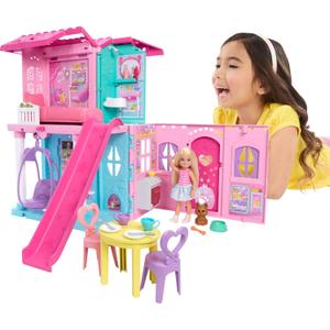 Barbie Chelsea Toy Dollhouse with 15+ Accessories, Pop-Up House Expands to 17+ x 13+ inches with 5 Play Areas & Slide, Includes Small Doll & Pet Dog, 8.5 X 9.3 Inches to 17 X 13 Inches