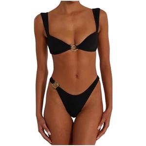 SOLY HUX Metal Ring High Cut Bikini Sets for Women Brazilian Cheeky Two Piece Sexy Bikinis Bathing Suit Swimsuits, Small