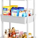 Pipishell 3 Tier Rolling Cart Organizer, Plastic Rolling Cart with Lockable Wheels & Reinforced Handle, Lightweight Utility Cart Storage Cart for Nursery, Kitchen, Bathroom, Craft Room, White, PIUC14W