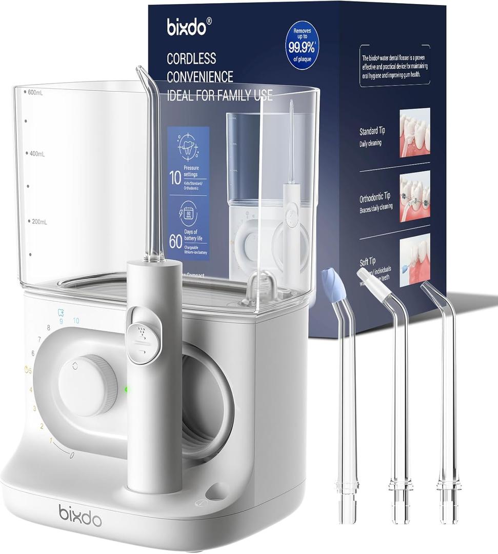 Countertop Rechargeable Water Flosser Cordless, 22OZ Large Tank & 10 Modes for Family, Braces & Gum Care, IPX7 Waterproof Dental Irrigator, Home and Travel
