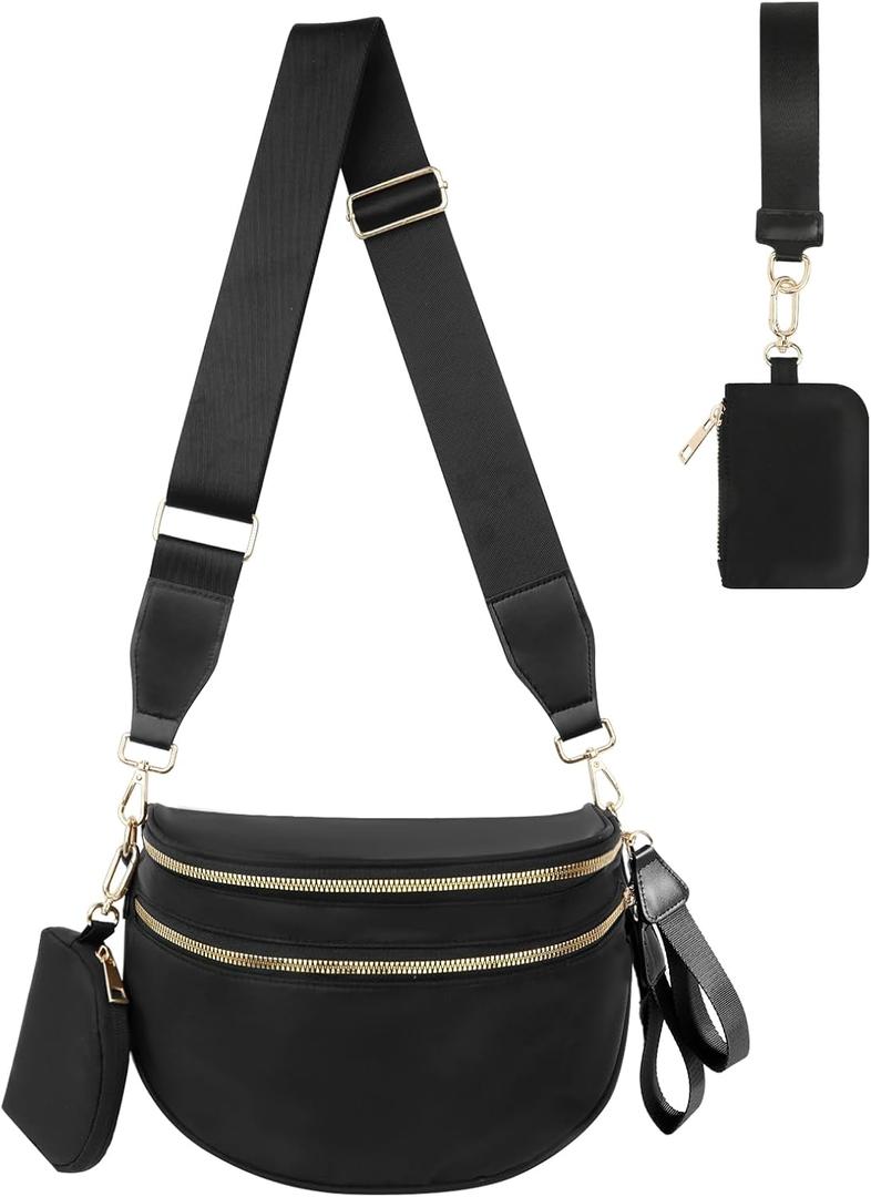Cross Body Bag for Women Checkered Crossbody Bags Bum Bag for Women Fanny Packs for Girls Small Nylon Checkered Purse Trendy Shoulder Pouch for Womens (Black, One Size)