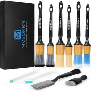 10PCS Car Detailing Brush Set,Boars Hair Car Cleaning Detail Brush kit,Ultra Soft No Scratch Car Dust Brush,Car Interior Detailing Brushes Kit,Detail Brushes Car Detailing for Interior Exterior(gold)