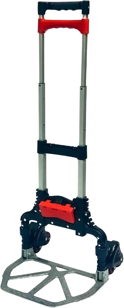 Magna Cart Stair Climbing 6-Wheel Folding Aluminum Hand Truck Dolly Cart with Tote Attachment Ideal for Moving Boxes, Groceries, Heavy Equipment, Red