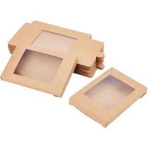 OLYCRAFT 24Pcs Paper Boxes with Clear Window 4.9x3.35x0.6 inch BurlyWood Cardboard Gift Boxes Jewelry Box Small Corrugated Mailer Boxes Mini Boxes for Present Wrapping Packaging Small Items