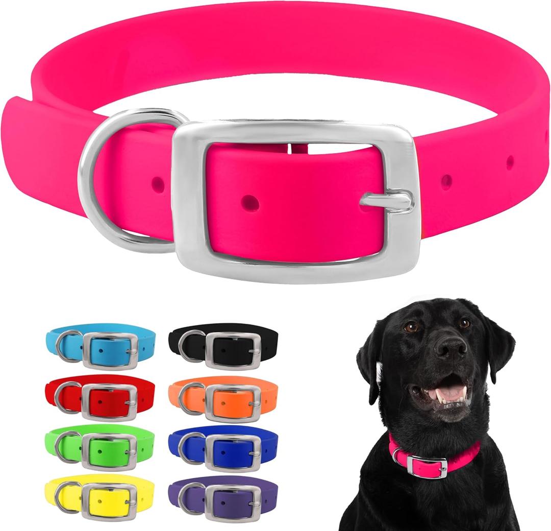 Regal Dog Products Medium Pink Dog Collar with Heavy Duty Double Buckle & D Ring | Vinyl Coated, Custom Fit, Adjustable Biothane Dog Collar | Chew Resistant Waterproof Collar for Dogs