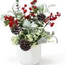 HOMCDALY Artificial Plants Tabletop Christmas Decorations, Fake Plants in Ceramic Plant Pot, Small Chritstmas Tree for Home Dcor, Dining Table Centerpiece, Christmas Decor Indoor