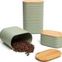 Mixpresso Olive Green Canisters Sets for the Kitchen 3-Piece Airtight Plastic Sugar Container Set with Bamboo Lids in Three Different Sizes Decorative Modern Storage Jars for Coffee &Tea
