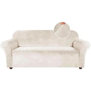 Turquoize Velvet Couch Covers Sofa Covers for 3 Cushion Couch Stretch Sofa Slipcovers with Non Slip Elastic Bottom Furniture Protector for Pets Crafted from Soft Thick Velvet Fabric (Sofa, Ivory)