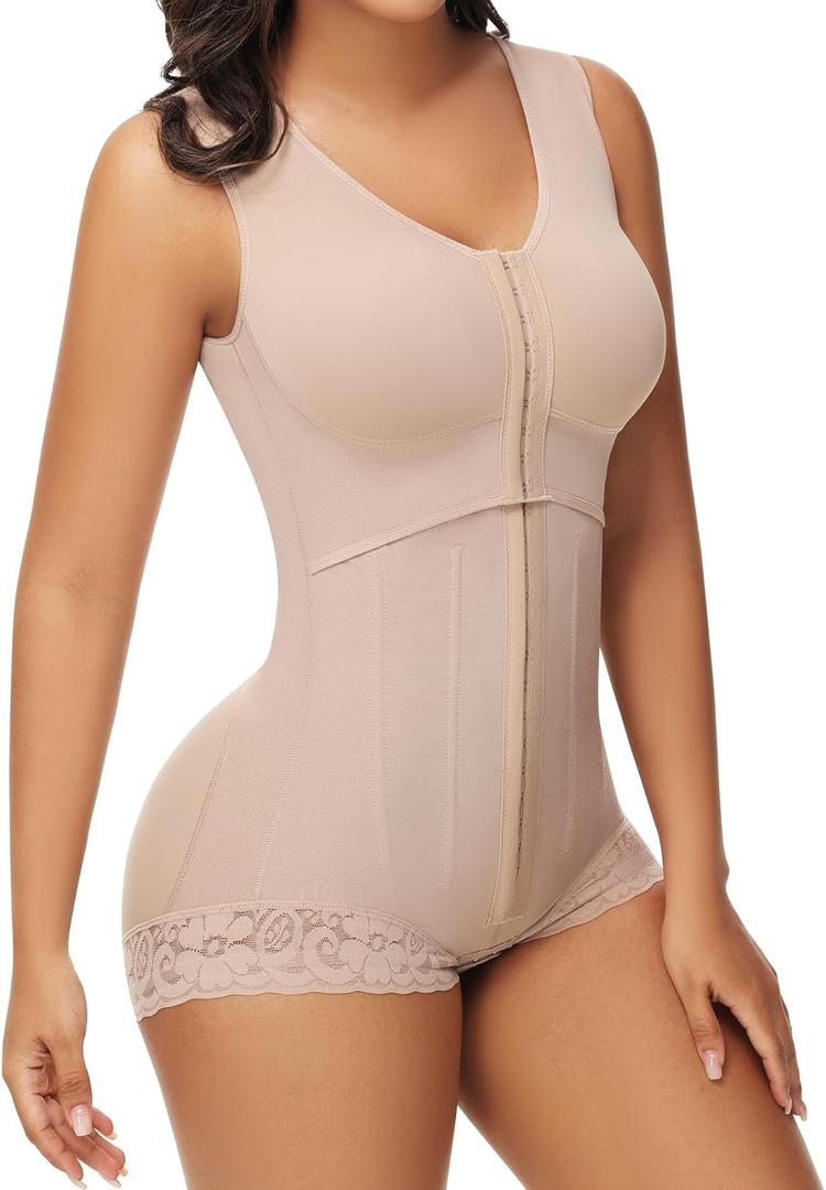 SHAPSHE Fajas Colombian Body Shapers BBL Post Surgery Stage 2/3 Body Shaper Tummy Control High Compression Garment Shapewear (Small, Beige With Steel Bones)