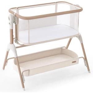 HARPPA Cuddly Signature Baby Bassinet with Mattress, 3 in 1 Bedside Sleeper & Rocking Cradle, Breathable Mesh, 5 Height Adjustable, Newborn 05 Months, Wood Grain, Crib