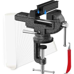 Golf Grip Vise Clamp Kit for Regripping Golf Club, Golf Grip Removal Tool - Inlcudes 15 Double-Sided Tapes (2"x 10"), 360 Swivel Portable Table Vise, A Hook Knife, Rubber Sleeve (No Solvent)