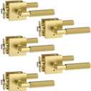 Amerdeco 5 Pack Privacy Door Handles,Brushed Gold Door Handles Interior,Knurled Gold Door Lever, Heavy Duty Bedroom and Bathroom Door Handles with Lock,Reversible Keyless for Right & Left Side AM0021