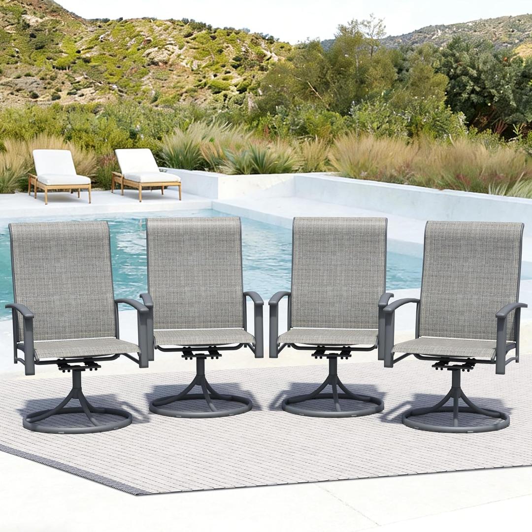 Patio Swivel Chairs Set of 4, All-Weather Metal Outdoor Dining Set with Breathable Mesh Seat, Lightweight Swivel Bistro Chairs for Garden, Deck, Porch & Comfortable Relaxation, Grey