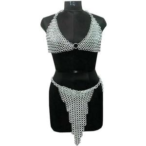 Women Bikini Chainmail Bra & Skirt Silver Butted Chainmail Aluminium 10 mm Butted Rings Bra & Skirt Bikni Halloween Cosplay Costume Set Gift (Anodized)