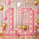 Paready 4FT Marquee 13 Numbers Rose Gold, Light Up Numbers 13 Pink 13th Birthday Decorations, Large Number 13 Light Up Foam Board for Girls 13th Birthday Party DIY Decorations Anniversary