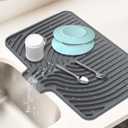 Dish Drying Mat for Kitchen Counter, with Builtin Drain Lip, FoodGrade Silicone, Easy Clean Pad for Countertop Protection, MultiFunctional Use (18 x12 Raised Sink, Grey)