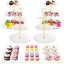 Hoedia 10 Pcs Cake Stand, Plastic Dessert Table Display Set, 4 Pcs 3 Tier Cupcake Stand Tower Holder and 6 Pcs Serving Tray for Tea Party Baby Shower Decorations