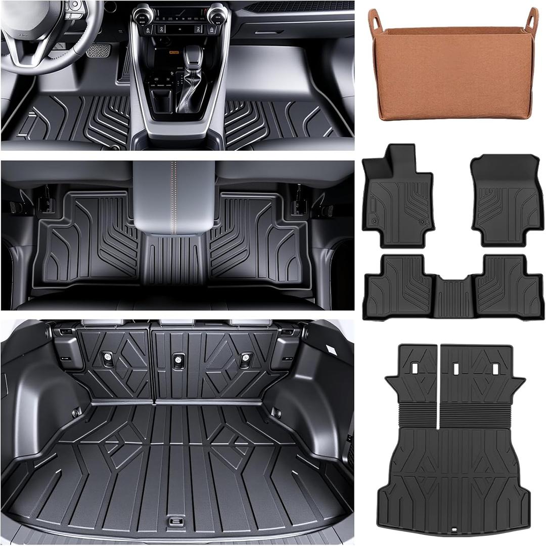 Floor Mats & Cargo Liner Set for 2019-2025 Toyota RAV4 Hybrid&Gas, All Weather TPE Custom Fit Floor & Trunk Protection Mats