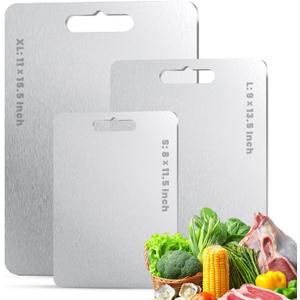 Titanium Cutting Board Set of 3 (S+M+L), 100% Pure Titanium Kitchen Cutting Boards, Double-Sided Chopping & Serving Board for Meat, Vegetables & Cheese, Lightweight, Durable & Dishwasher Safe, 15"L x 0.5"W