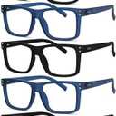 Eyekepper 3-pack Oversized Reading Glasses Square Large Frame Readers for Men and Women +2.25