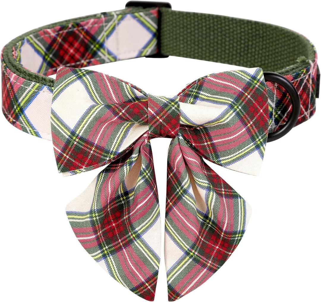 ARING PET Christmas Dog Collar, Cute Xmas Pet Collar with Sailor Bowtie Red and Green Plaid Bow Tie Collars with Metal Buckle for Puppy Small Medium Large Boy Girl Dogs-S (Small (Pack of 1))