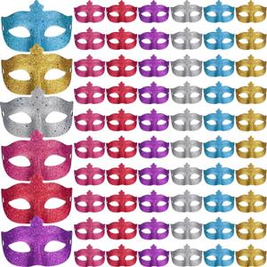 Sanwuta 60 Pcs Mardi Gras Masks Masquerade Mask Bulk Glitter Shining Half Face Masks Multicolor Masks Masquerade Party Decor Costume Accessory Props