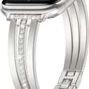 AIRSPO Slim Gold Band Compatible with Apple Watch 38mm 40mm 41mm 42mm 44mm 45mm 46mm Women Thin Metal Strap Dressy Jewelry Bracelet with Bling Diamond for iWatch Bands Series 11 10 9 8 7 6 5 4 3 SE (Starlight)