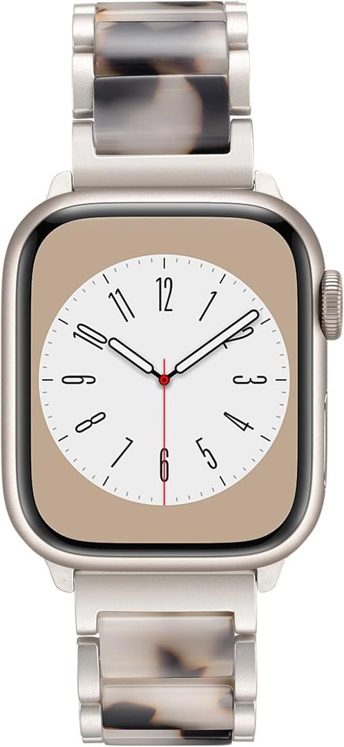 V-MORO Compatible with Apple Watch Band 41mm 42mm 40mm 38mm Series 11/10/9/8 Fashion Strap Women,Stainless Steel Resin Band Bracelet Replacement for iWatch Ultra/SE/7/6/5/4/3/2/1-Black Floral+Starlight