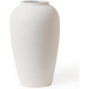 Kokrose Rustic Cream Ceramic Vase, 11.8" Vintage Clay Tall Floor White Terracotta Vase for Table Centerpieces, Large Textured Farmhouse Decorative Vases for Home Decor