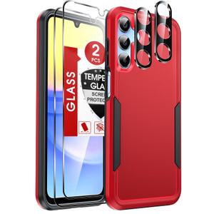 LeYi for Samsung-A15-5G-Case: Samsung A15 Case with [2PCS Screen Protector + Camera Lens Protector], Full-Body Heavy Duty Double Layer Shockproof Cellphone Samsung 15A Phone Case, Red