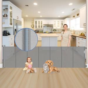 Reinforced 120 Inch Extra Large Baby Gate for Doorway, 33 Inch Tall Retractable Baby Gates Extra Wide, 10 Ft Mesh Gates for Kids and Pets, Outdoor Retractable Gate for dogs with Reinforced Strip, Gray